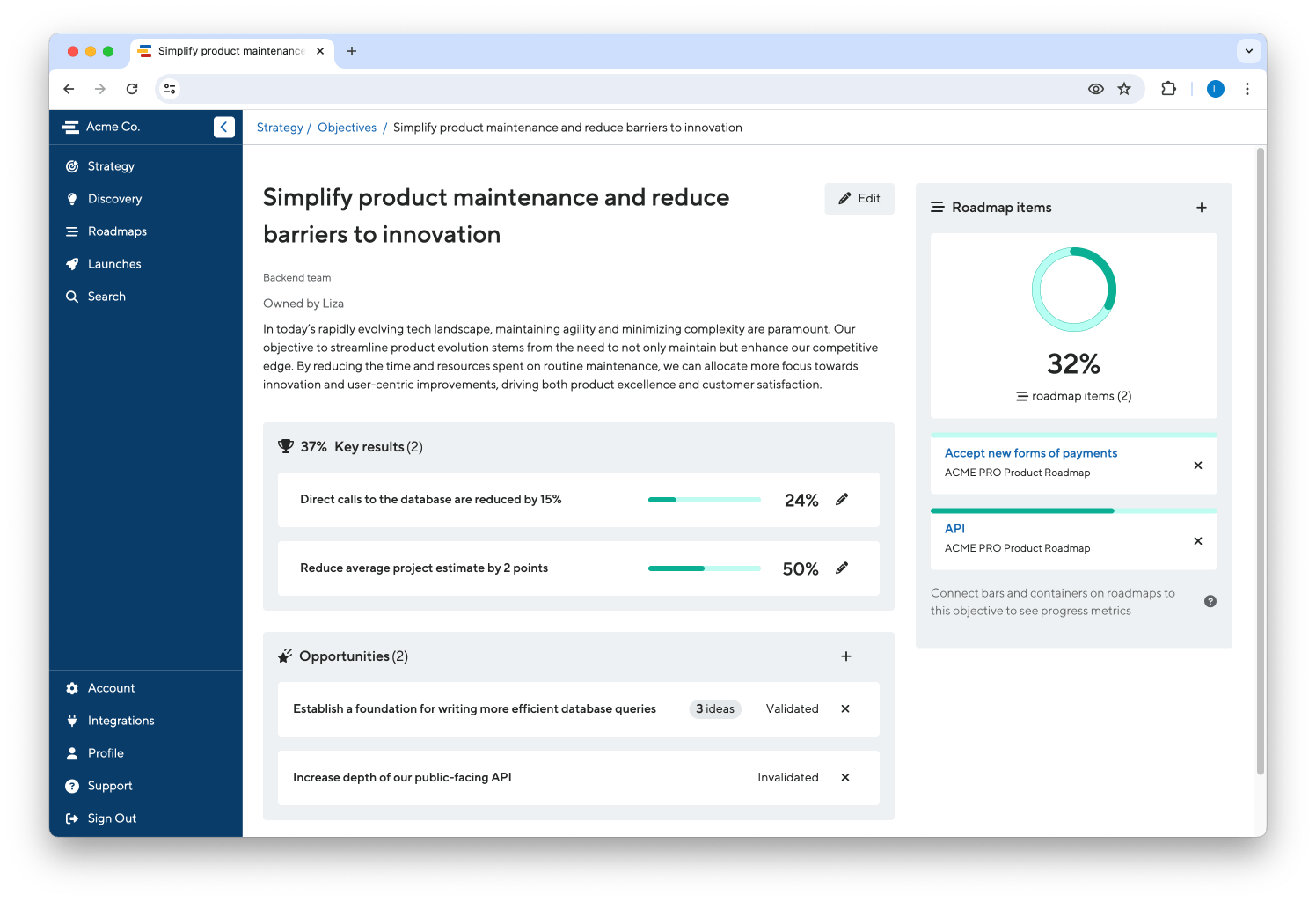 ConnectingStrategyandDiscovery3 An objective view in ProductPlan with connected opportunities